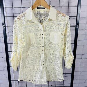 Mechant Cream Crochet Lace Button Front Shirt – Size M